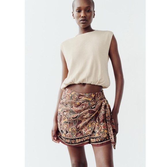 NWT! Zara Floral Paisley Print Wrap Tie Mini Skort size Medium - Picture 1 of 15